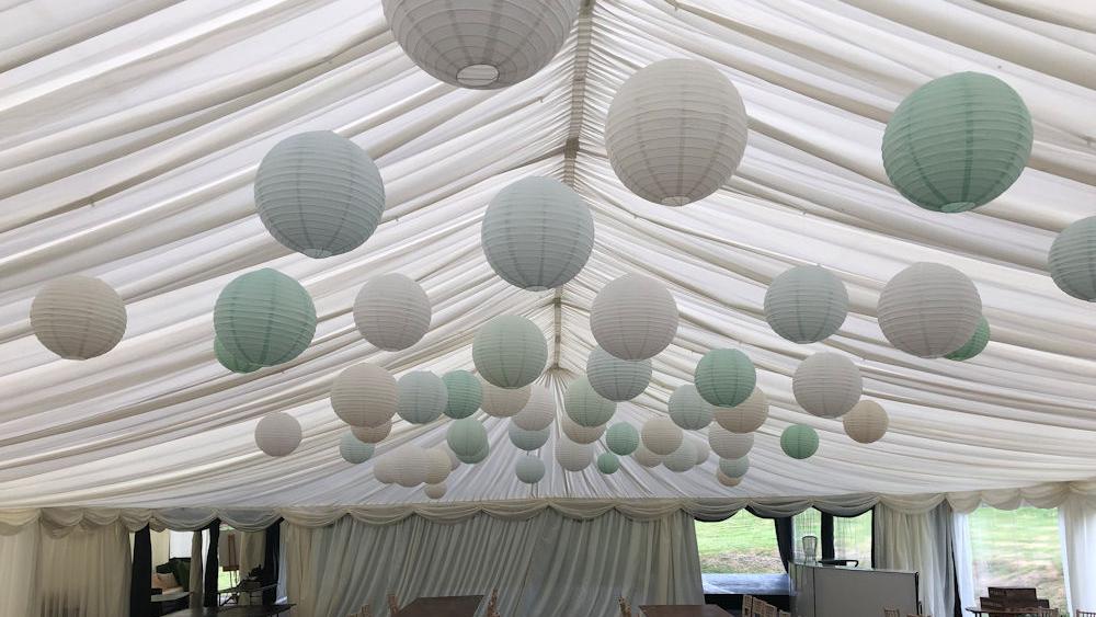 Green and sales blue paper lanterns